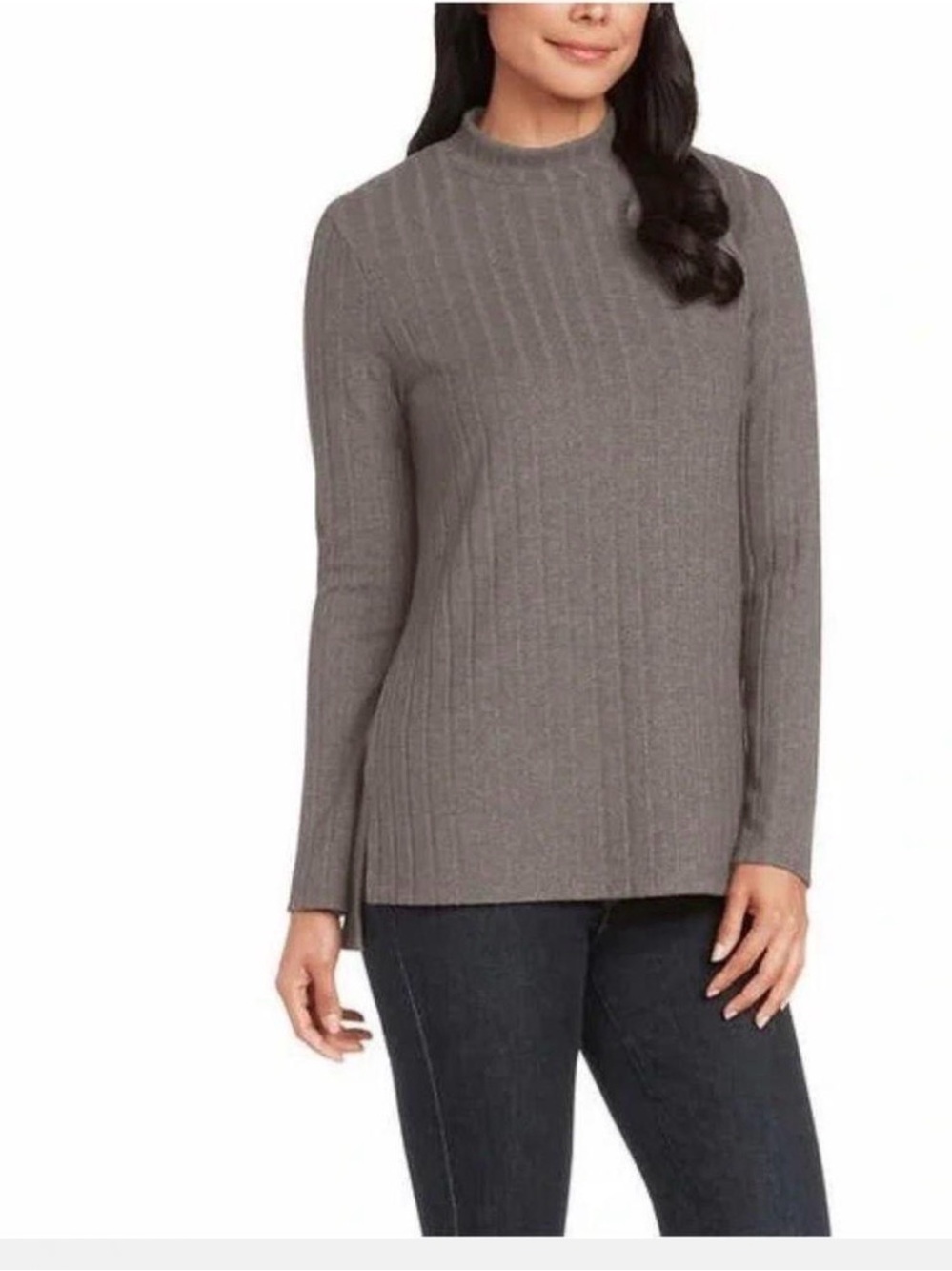 Matty M Ribbed Mock Neck Sweater in Taupe Gray